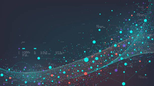systematische extraktion und analyse großer datenbankströme, informationsverarbeitende digitale visualisierung, futuristischer vektorhintergrund zur präsentation von big data science - pattern information medium technology backgrounds stock-grafiken, -clipart, -cartoons und -symbole