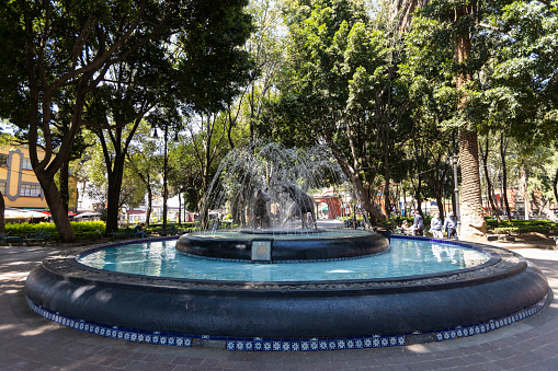 Mexico City, CDMX, Mexico, OCT 19 2021, Fountain of Wolves in Coyoacan