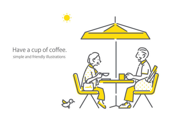 ilustrações de stock, clip art, desenhos animados e ícones de senior couple taking a break at coffee shop - action vitality people cheerful