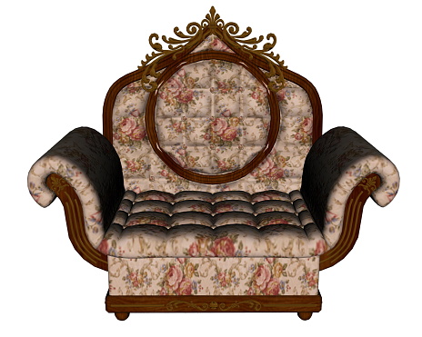 Vintage armchair with flowers isolated in white background - 3D render