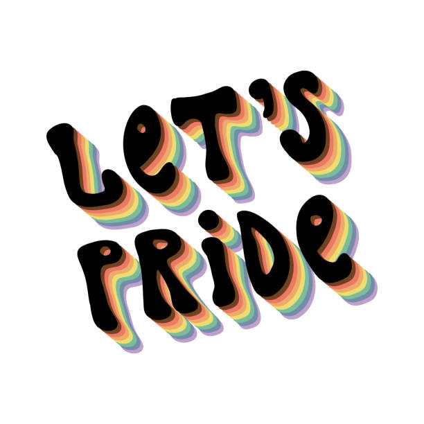 Cute LGBTQ hand rainbow lettering Let's Pride. Pride month celebration 70s style vector illustration in LGBTQ+ colors. Card, banner funny design. Cute LGBTQ hand rainbow lettering Let's Pride. Pride month celebration 70s style vector illustration in LGBTQ+ colors. Card, banner funny design. flaglets stock illustrations