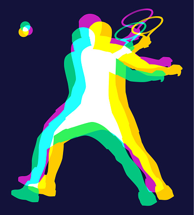 Colourful overlapping silhouette of Male Tennis players. Tennis Racket, Tennis, Competition, Healthy, Fitness, Sport, Leisure,