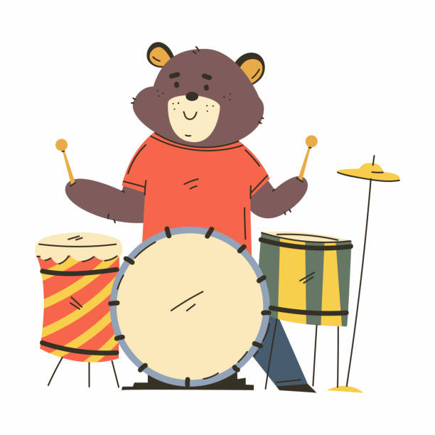 Bear Playing On Drum Vector Cartoon Musician Animal Character Isolated On A  White Background Stock Illustration - Download Image Now - iStock