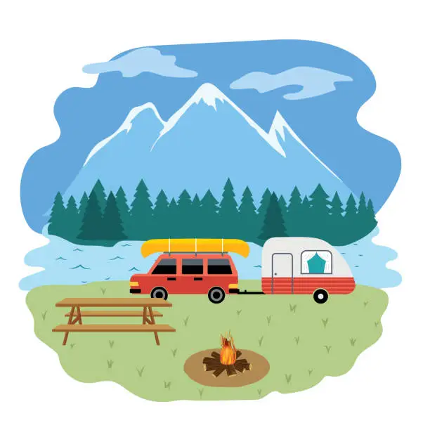 Vector illustration of Camping Adventure On A transparent Base