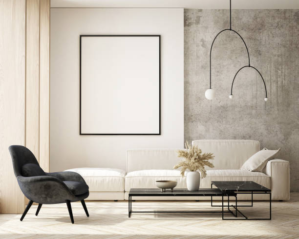 istock mock up poster frame in modern interior background, living room, Scandinavian style, 3D render, 3D illustration 1398841484