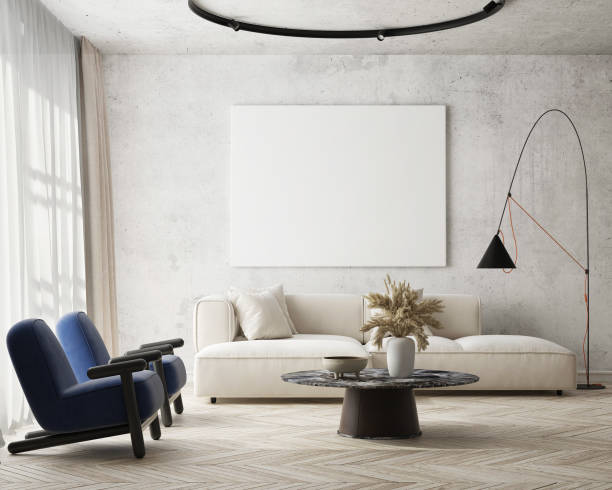 istock mock up poster frame in modern interior background, living room, Scandinavian style, 3D render, 3D illustration 1398841489
