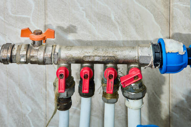 istock Home pumping water distribution systems, network pipes with valves. 1398842748