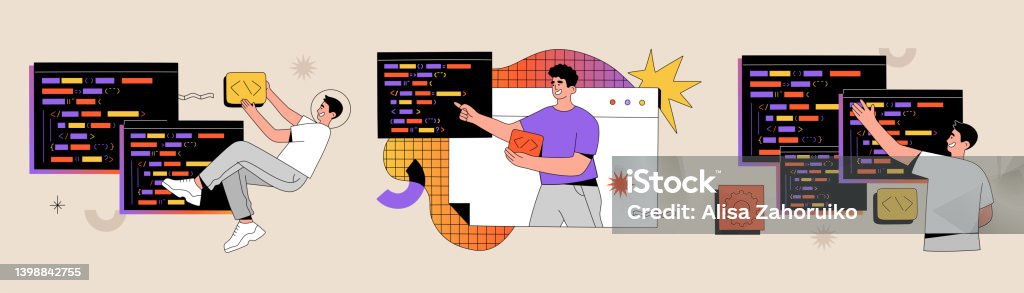 Set Of Programmer Coding Characters Web Development On Computer Screen ...