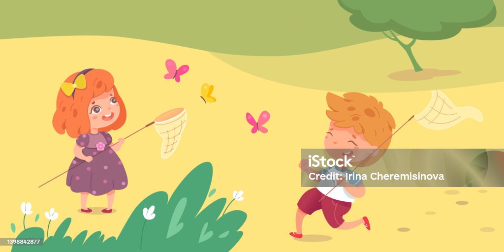 Happy Cute Kid Play With Friend Together Stock Illustration - Download  Image Now - Brother, Sister, Child - iStock