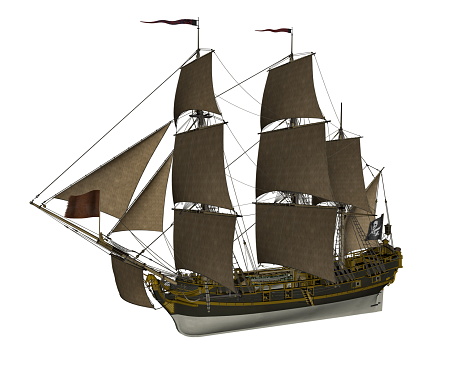 Beautiful detailed Pirate Ship isolated in white background - 3D render