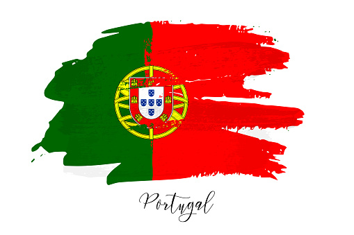 Portugal flag with brush stroke grunge texture vector illustration. Abstract Portuguese official national symbol of independence and freedom of country in green and red colors isolated on white