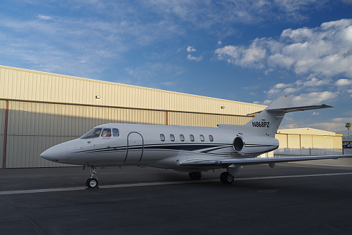 Chino Airport, California, USA - May 14, 2022: image of Hawker Beechcraft 800XP with registration N868PZ shown parked.