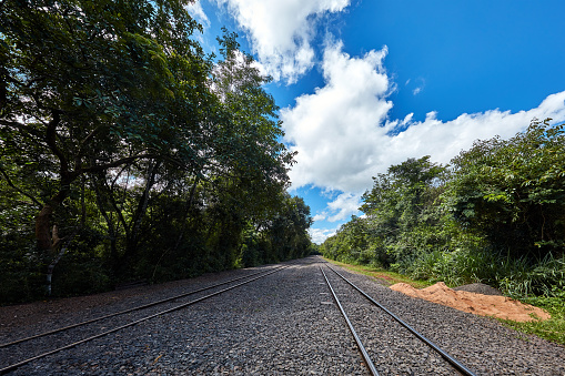 Close-up of train tracks at Iguazu national park, Argentine.