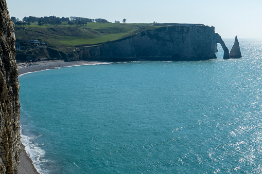 The cliff of Falaise d'Aval in Etretat, in the Normandy region of Northwestern France