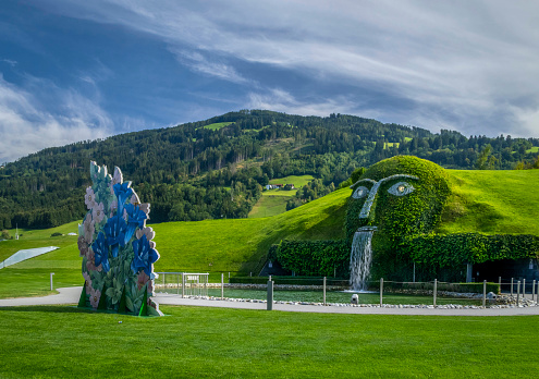 Swarovski Crystal Worlds, entry under the waterfall of the head of the Giant, Wattens Tyrol, Austria, Europe