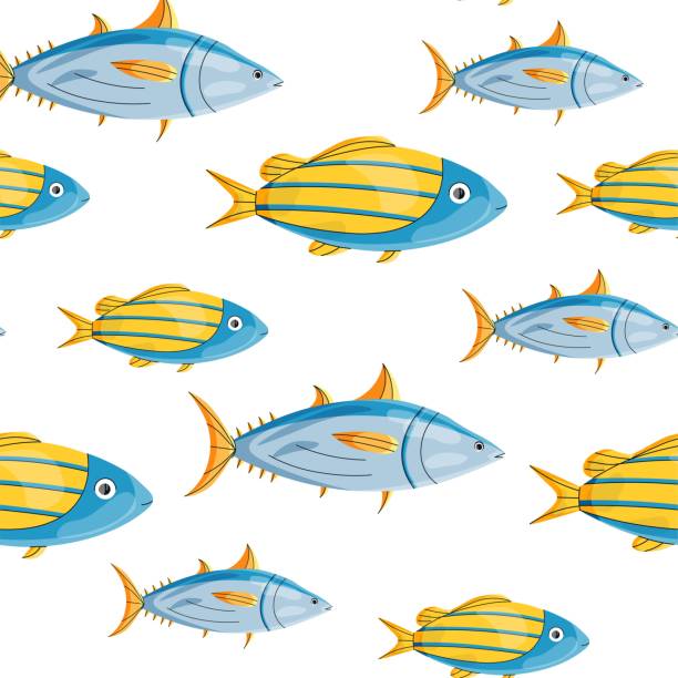 ilustraciones, imágenes clip art, dibujos animados e iconos de stock de atún de aleta amarilla en estilo de dibujos animados. vida submarina - tuna sea underwater fish