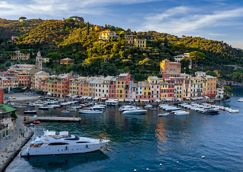 View of Portofino, Golfo Paradiso, Province of Genoa, Riviera di Levante, Liguria, Italy, Europe
