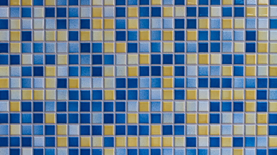 Blue and yellow mosaic tiles texture background