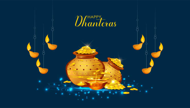 DHANTERAS illustration of Gold coin in pot for Dhanteras celebration-Happy Dhanteras. goddess lakshmi images stock illustrations
