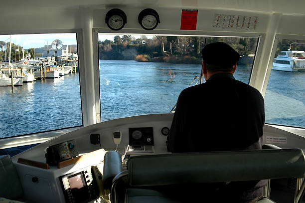 Captain on boat bridge