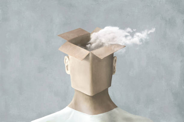 Illustration of surreal man, thinking outside the box concept vector art illustration