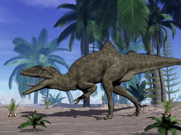 istock Concavenator dinosaur roaring in the desert - 3D render 1398856796
