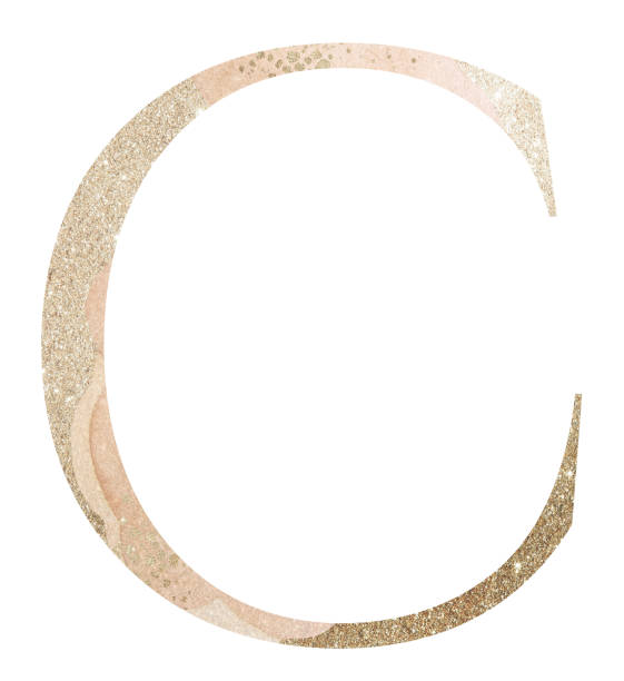 istock Pastel light Golden capital letter C isolated illustration, glitter holiday design element 1398856837