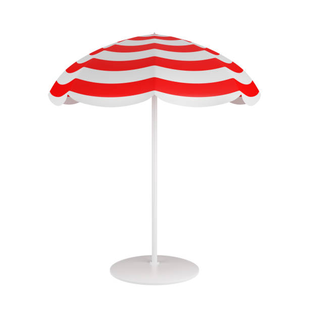 istock Beach umbrella isolated, red and white icon. 1398858643