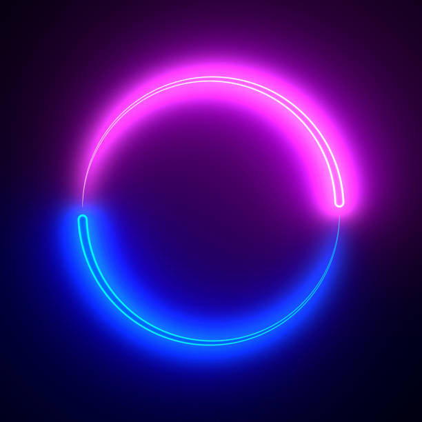 istock purple and blue neon elements on black background. 3D illustration rendering 1398859820