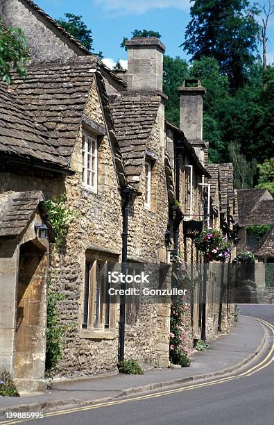 Old English Street Stock Photo - Download Image Now - Awe, Cotswold Sheep, Cottage