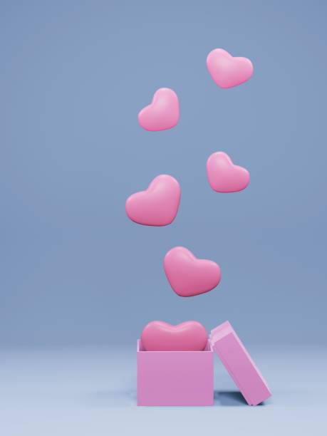 istock Pink heart shapes with gift box, light blue background 1398860187