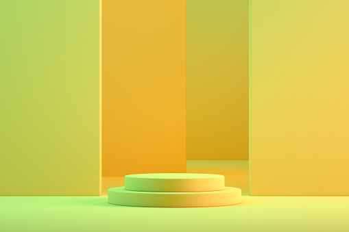 3d render, empty product podium, platform, color gradient background, neon lighting