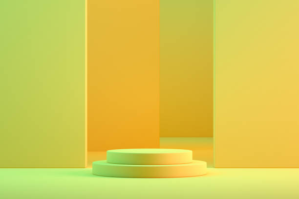 3d empty product podium, platform, color gradient background, neon lighting stock photo