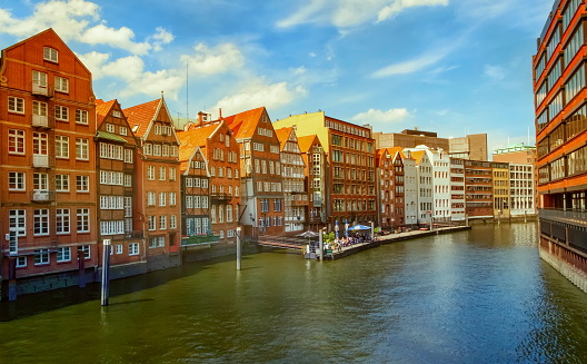 Nikolaifleet canal in the Altstadt of Hamburg, Germany