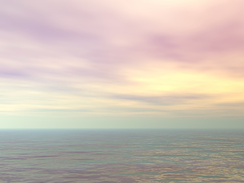 Sunset over the ocean by cloudy weather - 3D render
