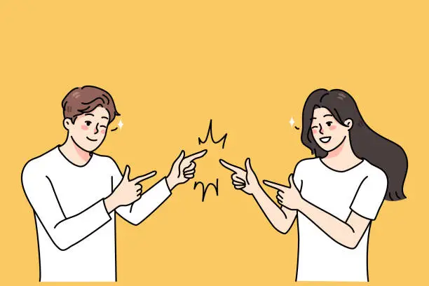 Vector illustration of Happy man and woman joking with each other