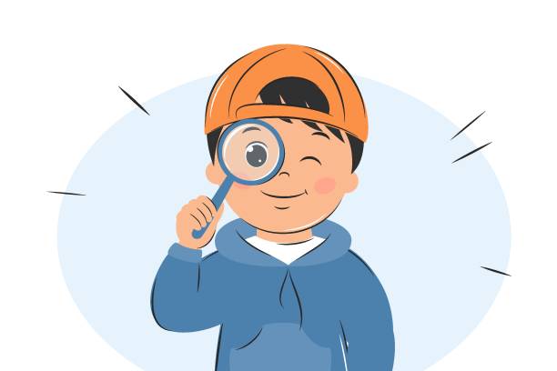 мальчик и увеличительное с�текло 02 - curiosity searching discovery home interior stock illustrations