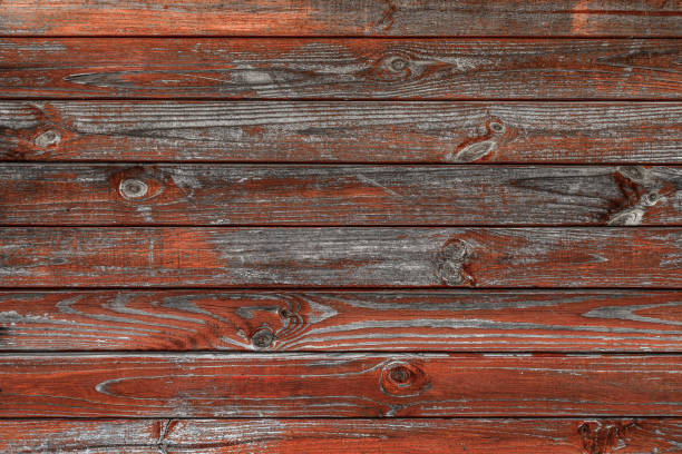 vintage boards with the remnants of red paint texture - vibrant color rural scene outdoors tree imagens e fotografias de stock