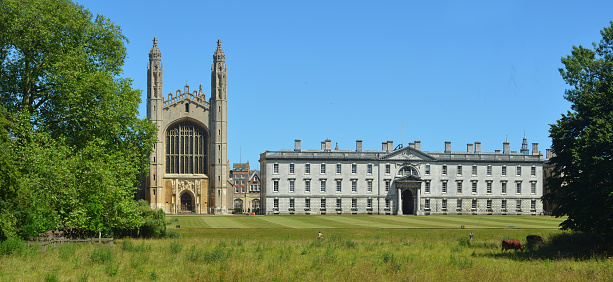 Cambridge, Cambridgeshire, England - June 30, 2015:  Kings College and Chapel from the backs, Cambridge.