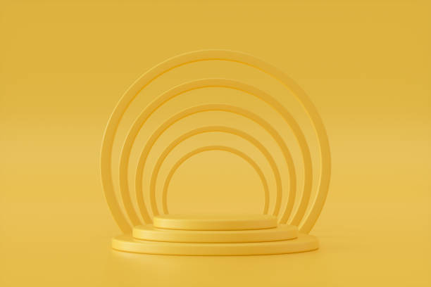 istock Empty product podium platform on yellow background 1398866333