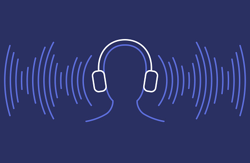 Podcast music listening headphones line icon symbol design element.