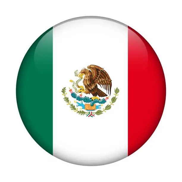Vector illustration of Mexico National flag. Vector icon. Glass button for web, app, ui. Glossy banner.