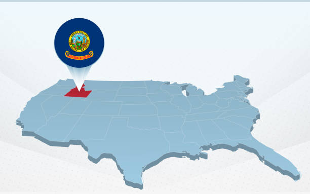карта штата айдахо на карте соединенных штатов америки в перспективе. - idaho boise map cartography stock illustrations