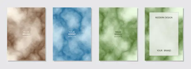 Vector illustration of Set of modern covers. Collection of marble colorful backgrounds, geometric pattern. Grunge texture. Vertical templates with place for text.