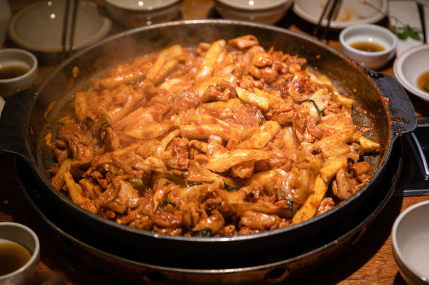 Dakgalbi barbeque chicken with vegetable mixed in hot pan