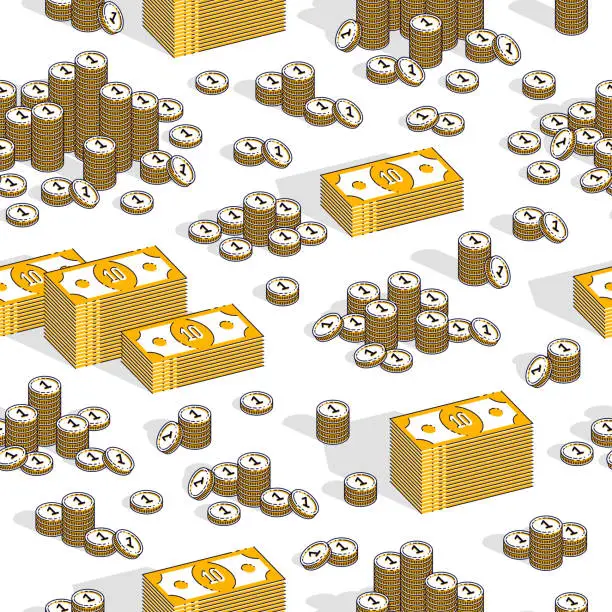 Vector illustration of Money cash seamless background, dollar currency money signs, backdrop for financial business website or economical theme ads and information, vector wallpaper or web site background.