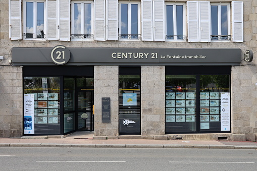 The Century 21 real estate agency, exterior view, town of Gueret, Creuse department, France