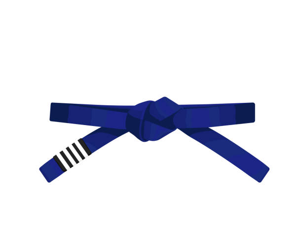 bjj blauer gürtel mit 4 weißen streifen vektor flache illustration. brasilianisches jiu-jitsu-gürteldesign. isoliert - ju jitsu stock-grafiken, -clipart, -cartoons und -symbole