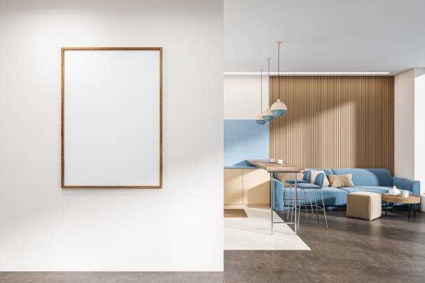 istock Dining room interior with couch and bar chairs. Mockup frame 1398877620