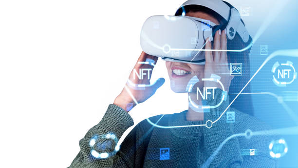 istock Businesswoman in vr helmet is watching at digital interface 1398877811